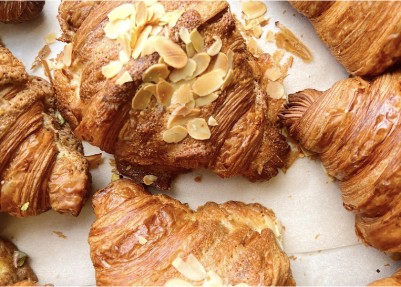 Almond croissants, freshly baked and flaky